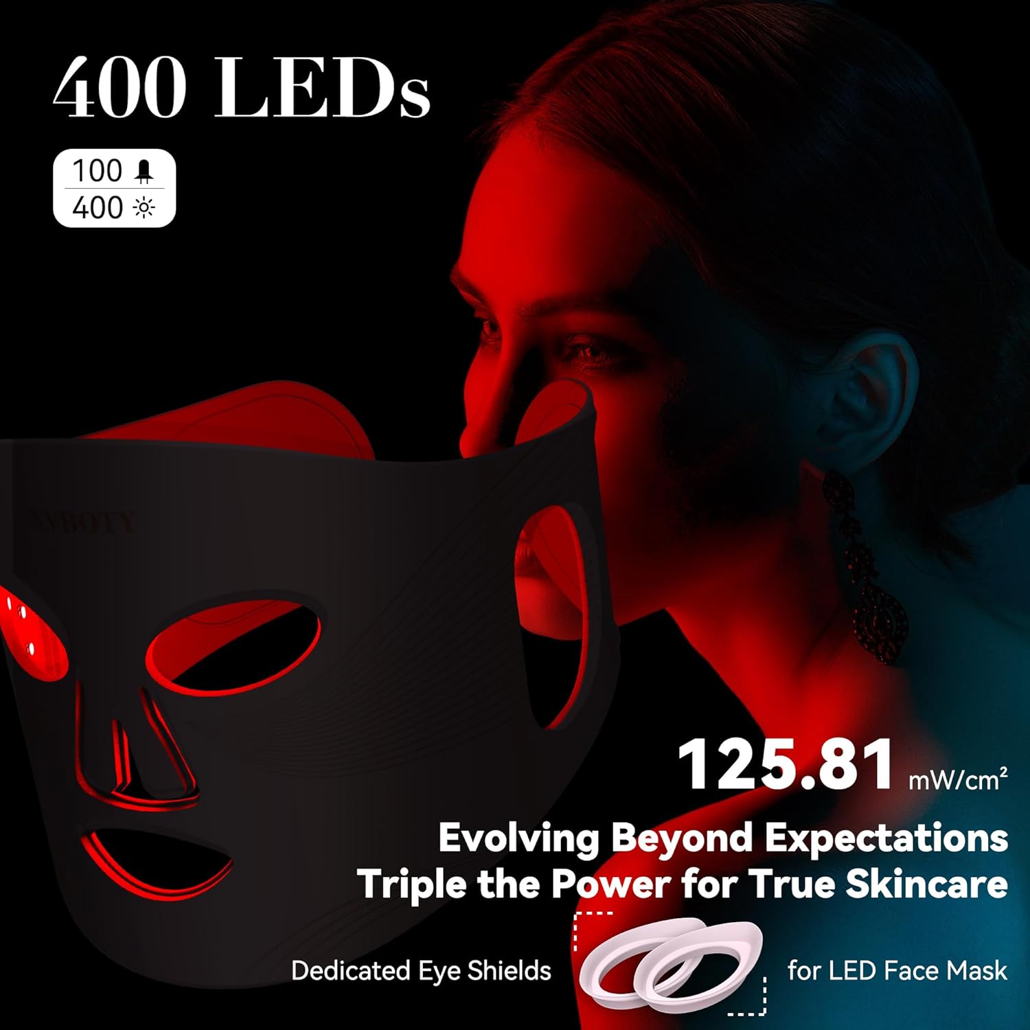 LED Face Mask Light Therapy, 4 Modes Portable Red Light Therapy for Face with 2000mAh Rechargeable Remote, Blue, Orange, 850NM Infrared & Red Light Mask, 400 LEDs for Anti-Aging, at Home