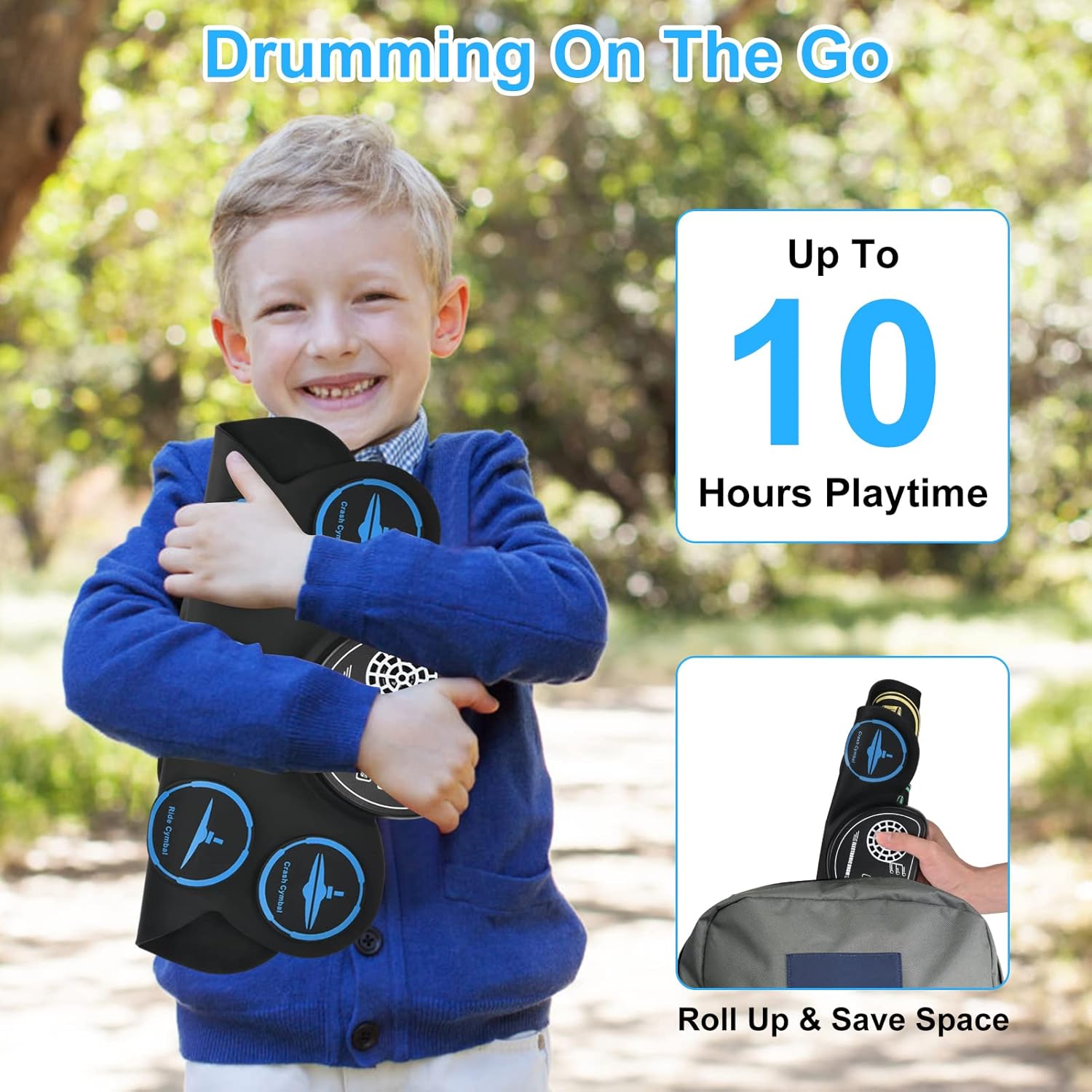 Electronic Drum Set, Marrilley 9 Drum Practice Pad with Headphone Jack, Roll-up Drum Pad Machine Built-in Speaker Drum Pedals Drum Sticks 10 Hours Playtime, Great Holiday Xmas Birthday Gift for Kids