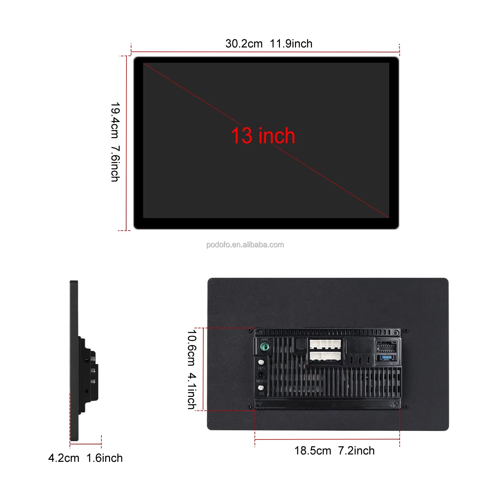 Podofo 13.1'' 2K IPS Large Screen 8-Core 4+64GB Android Car Stereo CarPlay Car Radio With 4G Modem Android Auto WiFi GPS DSP RDS