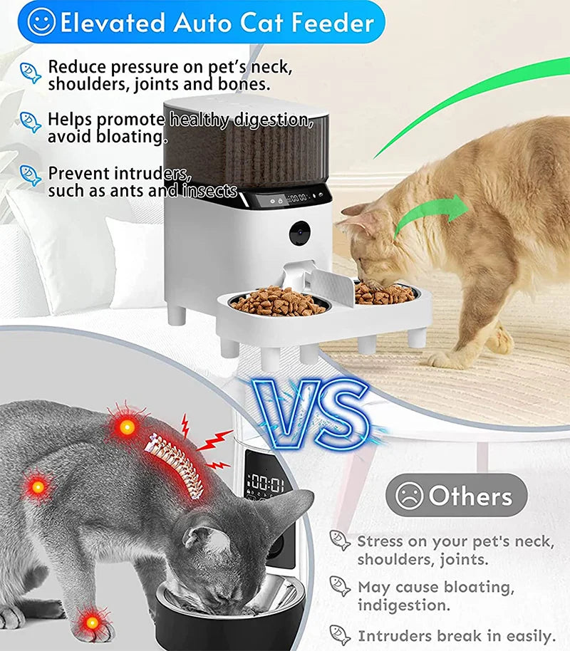 Smart Automatic Cat Feeders with Camera,1080P HD Night Vision 2.4G WiFi 5L Pet Feeder,Height Adjustable Dog Dry Food Dispenser