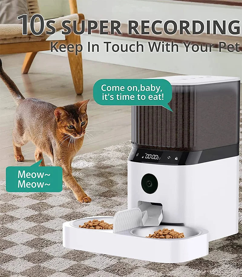 Smart Automatic Cat Feeders with Camera,1080P HD Night Vision 2.4G WiFi 5L Pet Feeder,Height Adjustable Dog Dry Food Dispenser