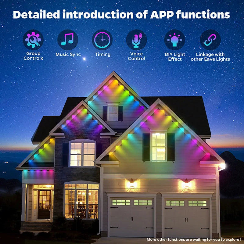 Permanent Outdoor Lights Smart RGBIC Light IP68 Waterproof Tuya WIFI App Control 50ft 100ft LED Home Decor Led Light