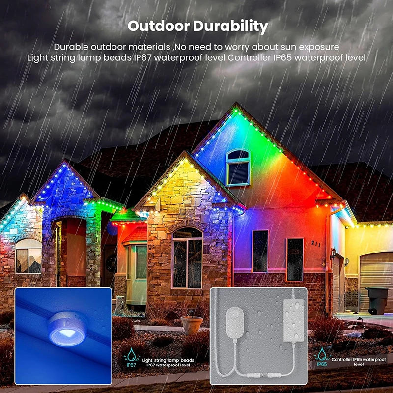 Permanent Outdoor Lights Smart RGBIC Light IP68 Waterproof Tuya WIFI App Control 50ft 100ft LED Home Decor Led Light