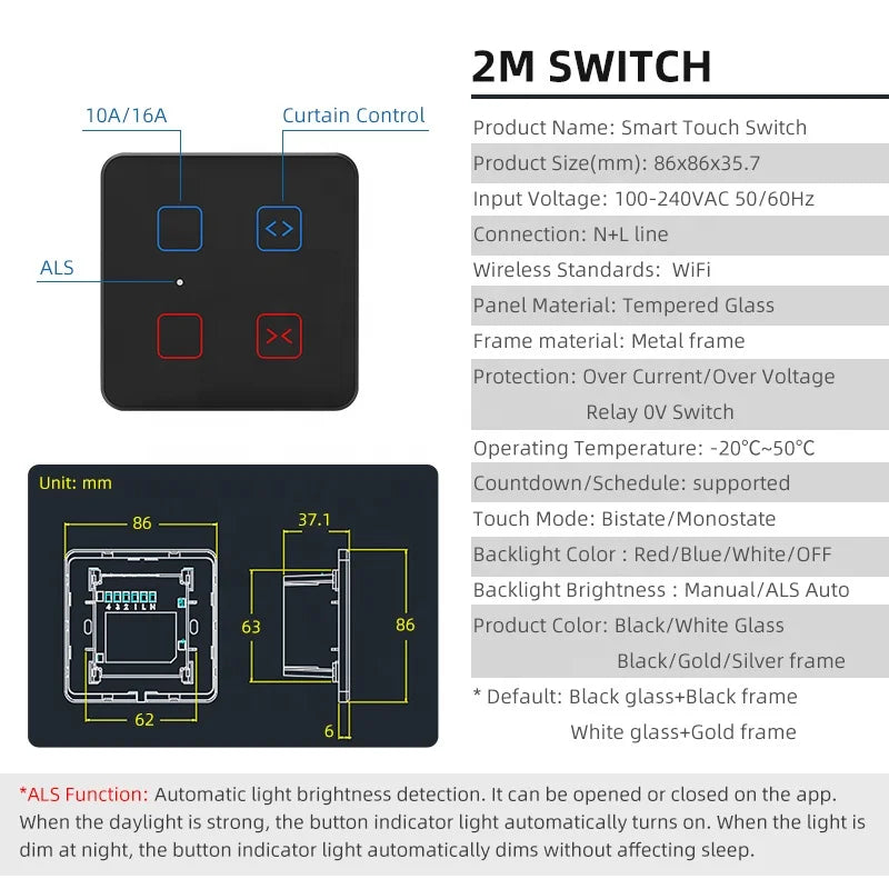 Universal Socket and Switch 4 5 6 8gang Touch Wall Light Switch WiFi Dimmer Switch Tuya Smart Fan Controller