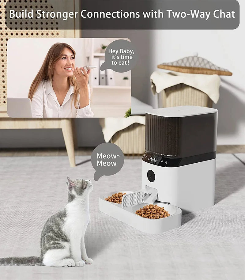 Smart Automatic Cat Feeders with Camera,1080P HD Night Vision 2.4G WiFi 5L Pet Feeder,Height Adjustable Dog Dry Food Dispenser