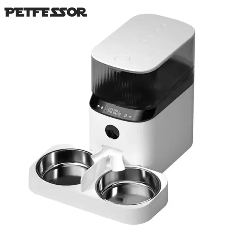 Smart Automatic Cat Feeders with Camera,1080P HD Night Vision 2.4G WiFi 5L Pet Feeder,Height Adjustable Dog Dry Food Dispenser