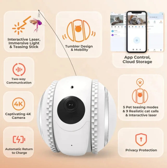 Interactive HD Pet Camera with Rolling Ball Toy Intelligent Home Monitor Featuring Laser Spot and Pet Movements Pet Sounds