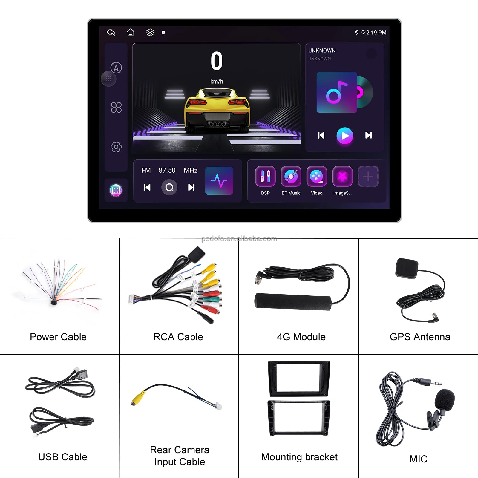 Podofo 13.1'' 2K IPS Large Screen 8-Core 4+64GB Android Car Stereo CarPlay Car Radio With 4G Modem Android Auto WiFi GPS DSP RDS