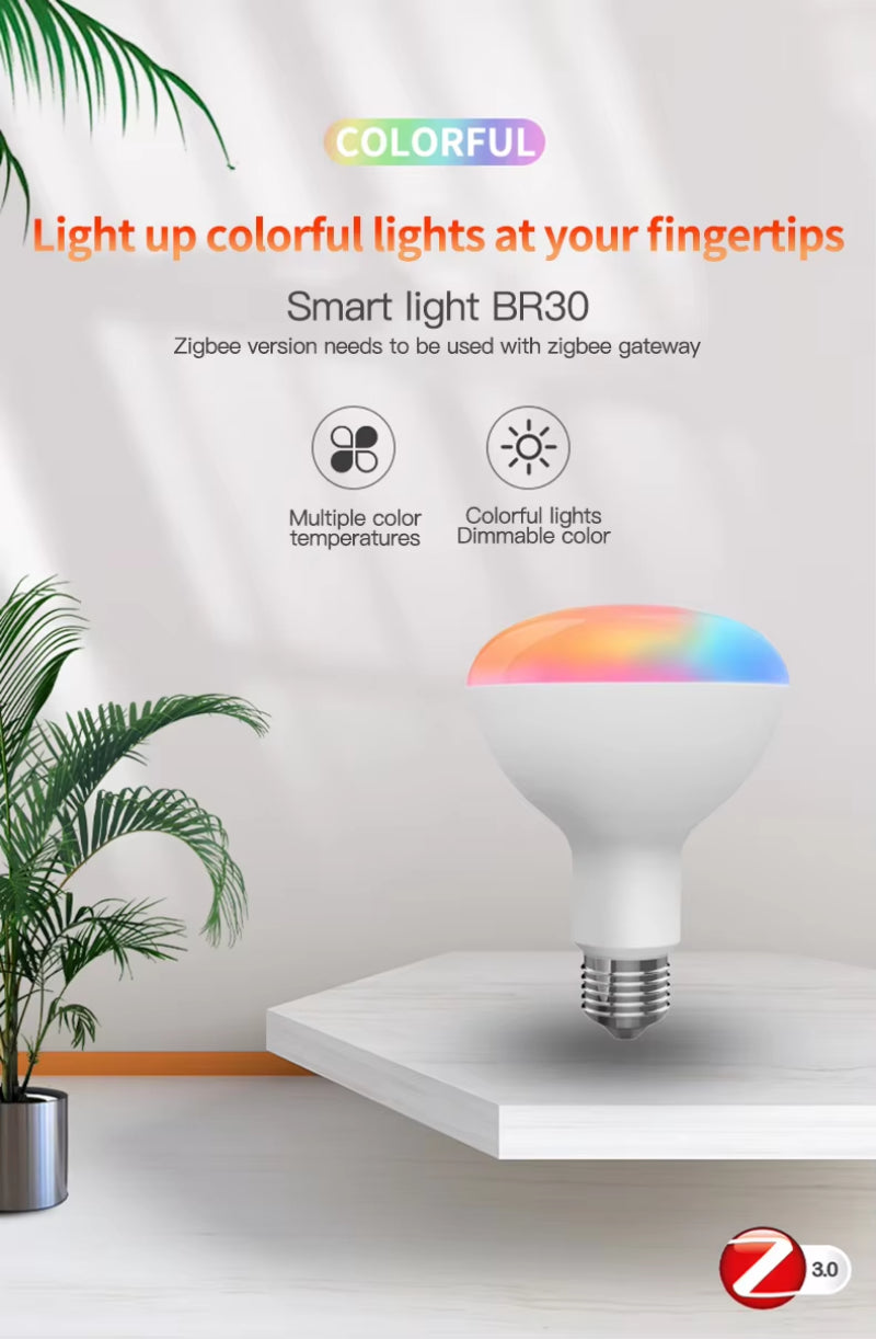 Smart Light Bulb BR30 Rgb+W+C E26 E27 B22 10W Wifi+Ble Zigbee3.0 Support Alexa/Googlehome Voice Control