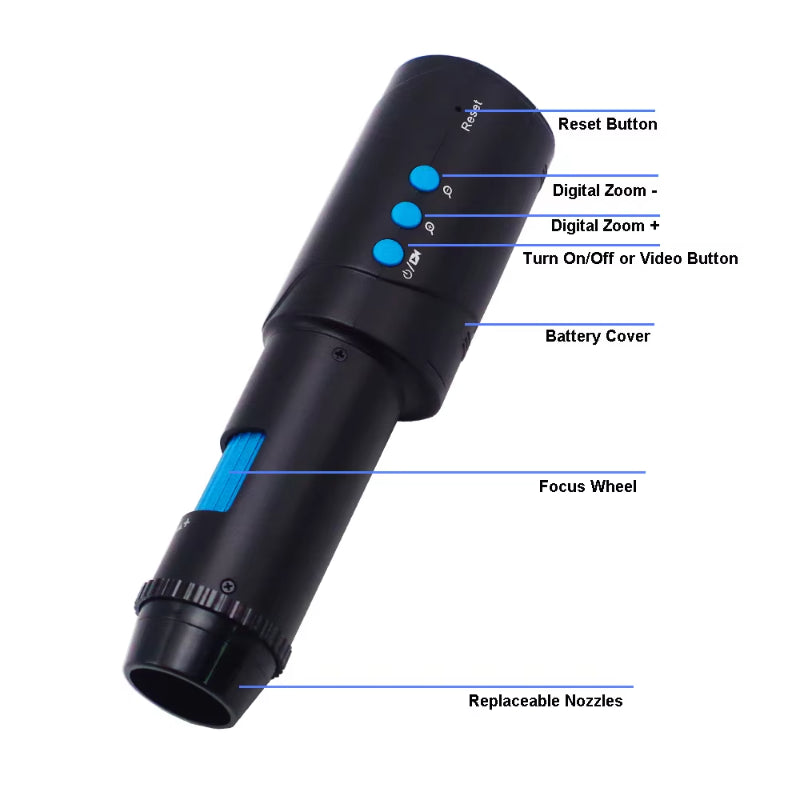 UV Light Dermatoscope Digital Facial Skin Analyzer with Replaceable Nozzles